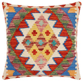 handmade Traditional Pillow Rust Blue Hand-Woven SQUARE 100% WOOL Hand woven turkish pillow2' x 2'