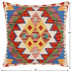 handmade Traditional Pillow Rust Blue Hand-Woven SQUARE 100% WOOL Hand woven turkish pillow2' x 2'