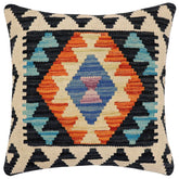 handmade Traditional Pillow Blue Rust Hand-Woven SQUARE 100% WOOL Hand woven turkish pillow2' x 2'