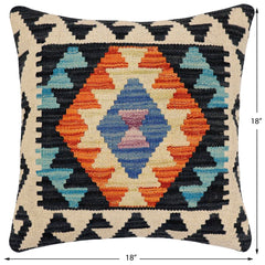 handmade Traditional Pillow Blue Rust Hand-Woven SQUARE 100% WOOL Hand woven turkish pillow2' x 2'