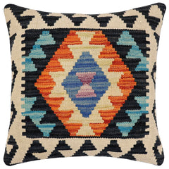 handmade Traditional Pillow Blue Rust Hand-Woven SQUARE 100% WOOL Hand woven turkish pillow2' x 2'