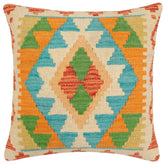 handmade Traditional Pillow Rust Blue Hand-Woven SQUARE 100% WOOL Hand woven turkish pillow2' x 2'
