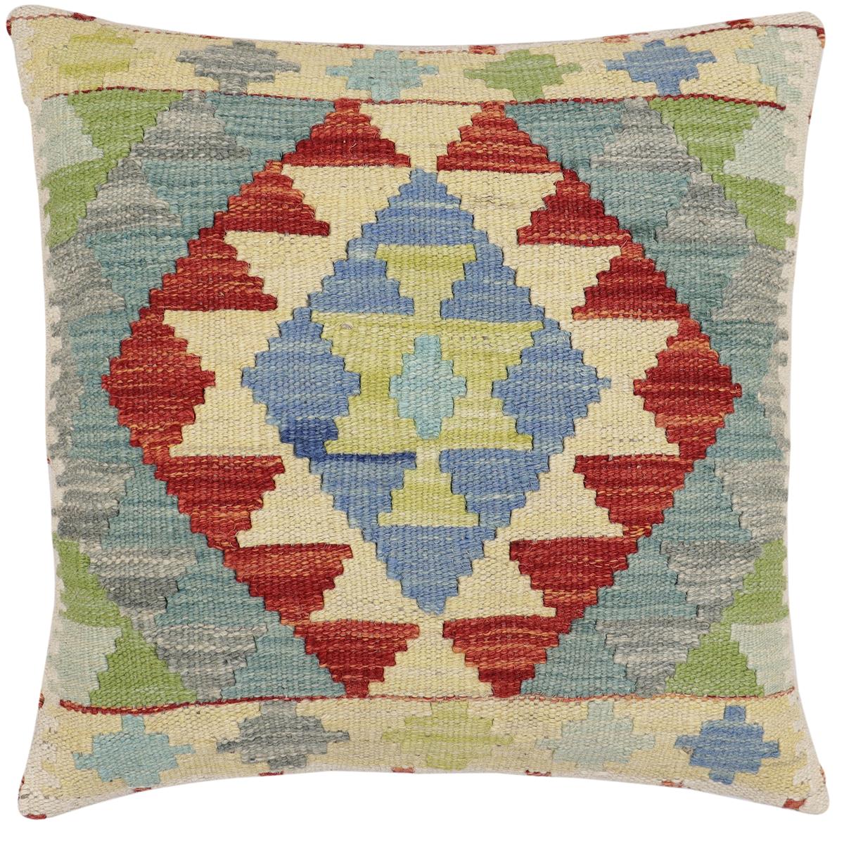 handmade Traditional Pillow Rust Blue Hand-Woven SQUARE 100% WOOL Hand woven turkish pillow2' x 2'