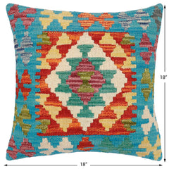 handmade Traditional Pillow Blue Rust Hand-Woven SQUARE 100% WOOL Hand woven turkish pillow2' x 2'