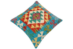 handmade Traditional Pillow Blue Rust Hand-Woven SQUARE 100% WOOL Hand woven turkish pillow2' x 2'
