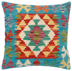 handmade Traditional Pillow Blue Rust Hand-Woven SQUARE 100% WOOL Hand woven turkish pillow2' x 2'