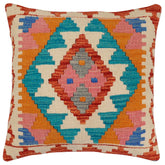 handmade Traditional Pillow Rust Blue Hand-Woven SQUARE 100% WOOL Hand woven turkish pillow2' x 2'