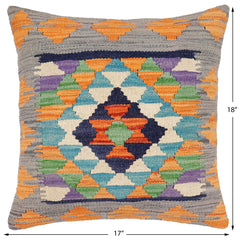 handmade Traditional Pillow Blue Gray Hand-Woven SQUARE 100% WOOL Hand woven turkish pillow 2 x 2