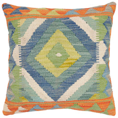 handmade Traditional Pillow Rust Blue Hand-Woven SQUARE 100% WOOL Hand woven turkish pillow2' x 2'