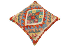 handmade Traditional Pillow Rust Blue Hand-Woven SQUARE 100% WOOL Hand woven turkish pillow2' x 2'