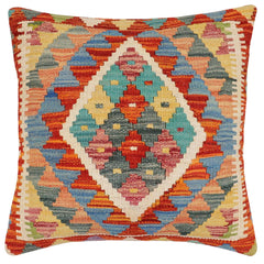 handmade Traditional Pillow Rust Blue Hand-Woven SQUARE 100% WOOL Hand woven turkish pillow2' x 2'