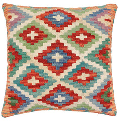 handmade Traditional Pillow Beige Rust Hand-Woven SQUARE 100% WOOL Hand woven turkish pillow2' x 2'