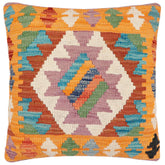 handmade Traditional Pillow Blue Orange Hand-Woven SQUARE 100% WOOL Hand woven turkish pillow2' x 2'