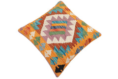 handmade Traditional Pillow Blue Orange Hand-Woven SQUARE 100% WOOL Hand woven turkish pillow2' x 2'