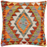 handmade Traditional Pillow Rust Blue Hand-Woven SQUARE 100% WOOL Hand woven turkish pillow 2 x 2