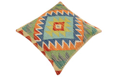 handmade Traditional Pillow Rust Blue Hand-Woven SQUARE 100% WOOL Hand woven turkish pillow2' x 2'