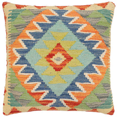 handmade Traditional Pillow Rust Blue Hand-Woven SQUARE 100% WOOL Hand woven turkish pillow2' x 2'