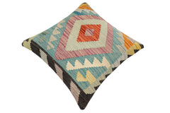 handmade Traditional Pillow Blue Rust Hand-Woven SQUARE 100% WOOL Hand woven turkish pillow2' x 2'