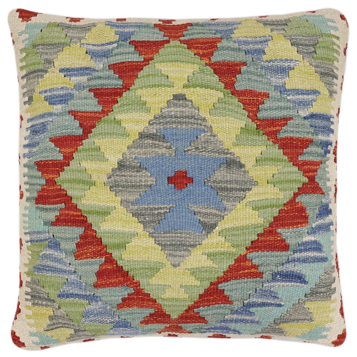 handmade Traditional Pillow Rust Blue Hand-Woven SQUARE 100% WOOL Hand woven turkish pillow2' x 2'