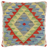 handmade Traditional Pillow Rust Blue Hand-Woven SQUARE 100% WOOL Hand woven turkish pillow2' x 2'