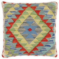handmade Traditional Pillow Rust Blue Hand-Woven SQUARE 100% WOOL Hand woven turkish pillow2' x 2'