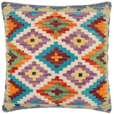 handmade Traditional Pillow Rust Blue Hand-Woven SQUARE 100% WOOL Hand woven turkish pillow2' x 2'