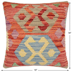 handmade Traditional Pillow Red Blue Hand-Woven SQUARE 100% WOOL Hand woven turkish pillow2' x 2'