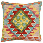handmade Traditional Pillow Rust Blue Hand-Woven SQUARE 100% WOOL Hand woven turkish pillow2' x 2'
