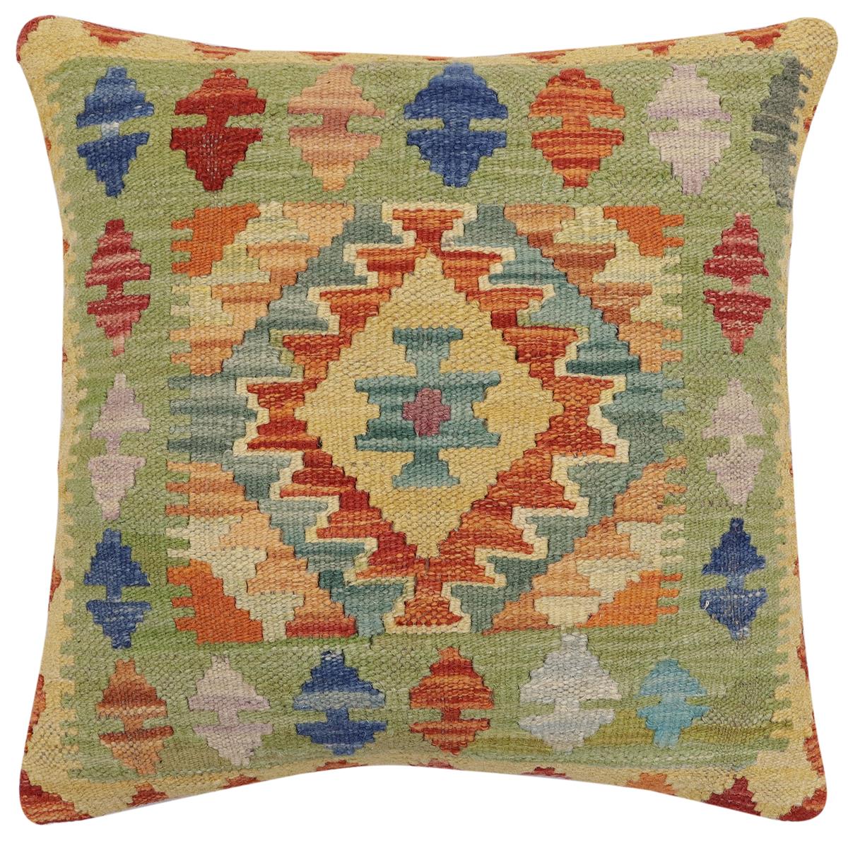 handmade Traditional Pillow Rust Blue Hand-Woven SQUARE 100% WOOL Hand woven turkish pillow2' x 2'