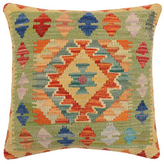 handmade Traditional Pillow Rust Blue Hand-Woven SQUARE 100% WOOL Hand woven turkish pillow2' x 2'