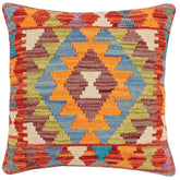 handmade Traditional Pillow Rust Blue Hand-Woven SQUARE 100% WOOL Hand woven turkish pillow2' x 2'