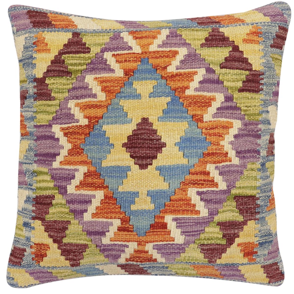 handmade Traditional Pillow Blue Rust Hand-Woven SQUARE 100% WOOL Hand woven turkish pillow 2 x 2