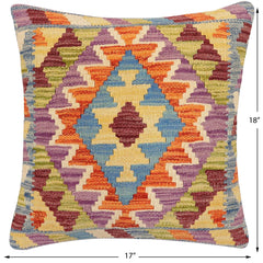 handmade Traditional Pillow Blue Rust Hand-Woven SQUARE 100% WOOL Hand woven turkish pillow 2 x 2