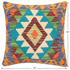 handmade Traditional Pillow Blue Rust Hand-Woven SQUARE 100% WOOL Hand woven turkish pillow2' x 2'