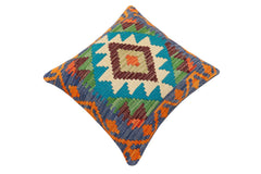 handmade Traditional Pillow Blue Rust Hand-Woven SQUARE 100% WOOL Hand woven turkish pillow2' x 2'