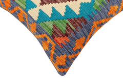 handmade Traditional Pillow Blue Rust Hand-Woven SQUARE 100% WOOL Hand woven turkish pillow2' x 2'