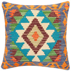 handmade Traditional Pillow Blue Rust Hand-Woven SQUARE 100% WOOL Hand woven turkish pillow2' x 2'