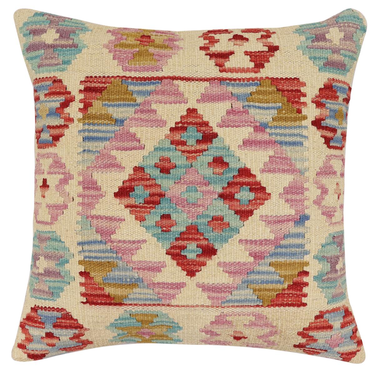 handmade Traditional Pillow Beige Red Hand-Woven SQUARE 100% WOOL Hand woven turkish pillow2' x 2'