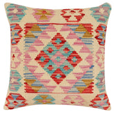 handmade Traditional Pillow Beige Red Hand-Woven SQUARE 100% WOOL Hand woven turkish pillow2' x 2'