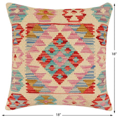 handmade Traditional Pillow Beige Red Hand-Woven SQUARE 100% WOOL Hand woven turkish pillow2' x 2'