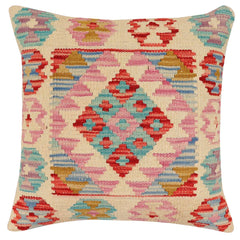handmade Traditional Pillow Beige Red Hand-Woven SQUARE 100% WOOL Hand woven turkish pillow2' x 2'