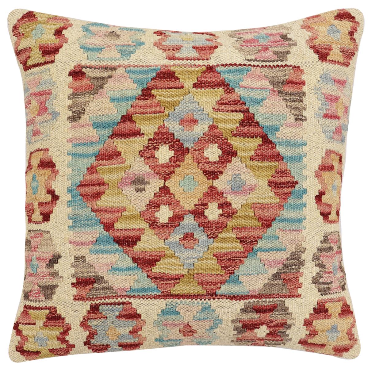 handmade Traditional Pillow Red Blue Hand-Woven SQUARE 100% WOOL Hand woven turkish pillow 2 x 2