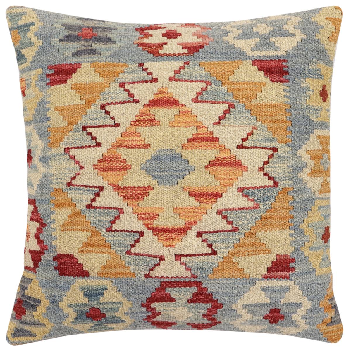 handmade Traditional Pillow Blue Red Hand-Woven SQUARE 100% WOOL Hand woven turkish pillow2' x 2'