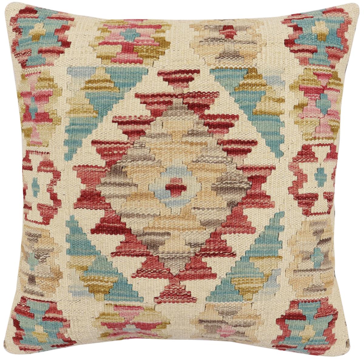 handmade Traditional Pillow Beige Red Hand-Woven SQUARE 100% WOOL Hand woven turkish pillow2' x 2'