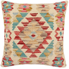 handmade Traditional Pillow Beige Red Hand-Woven SQUARE 100% WOOL Hand woven turkish pillow2' x 2'