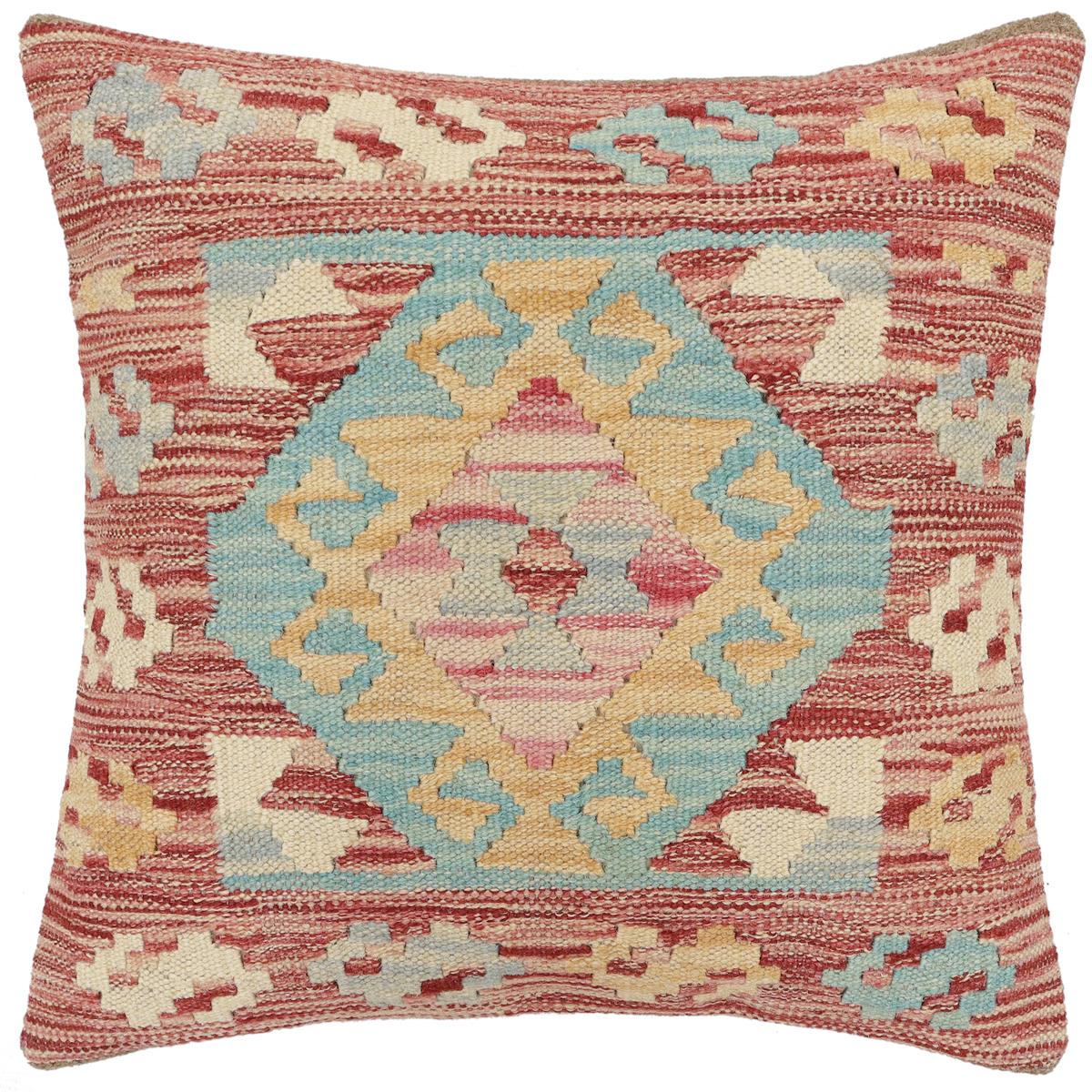 handmade Traditional Pillow Red Blue Hand-Woven SQUARE 100% WOOL Hand woven turkish pillow 2 x 2