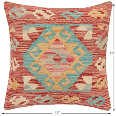 handmade Traditional Pillow Red Blue Hand-Woven SQUARE 100% WOOL Hand woven turkish pillow 2 x 2