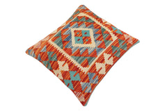 handmade Traditional Pillow Rust Blue Hand-Woven SQUARE 100% WOOL Hand woven turkish pillow 2 x 2