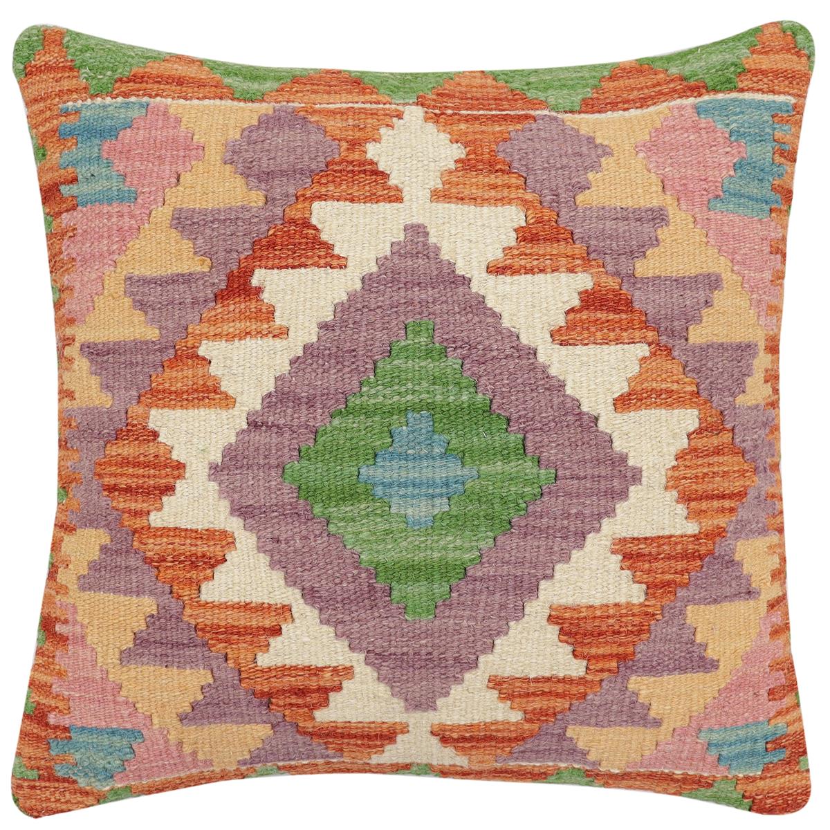 handmade Traditional Pillow Rust Blue Hand-Woven SQUARE 100% WOOL Hand woven turkish pillow 2 x 2