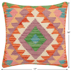 handmade Traditional Pillow Rust Blue Hand-Woven SQUARE 100% WOOL Hand woven turkish pillow 2 x 2